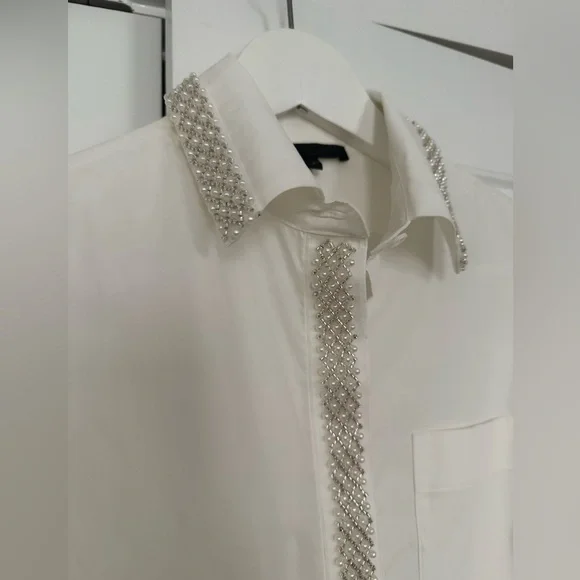 NWOT MAJE Bead-embellished Cropped Shirt in Cotton
